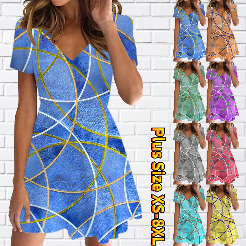 

Casual Dresses Sexy Knee-length Skirt V-neck Short-sleeved Trend Party Dress Summer Women's Fashion Design Printed Slim, 24269blue