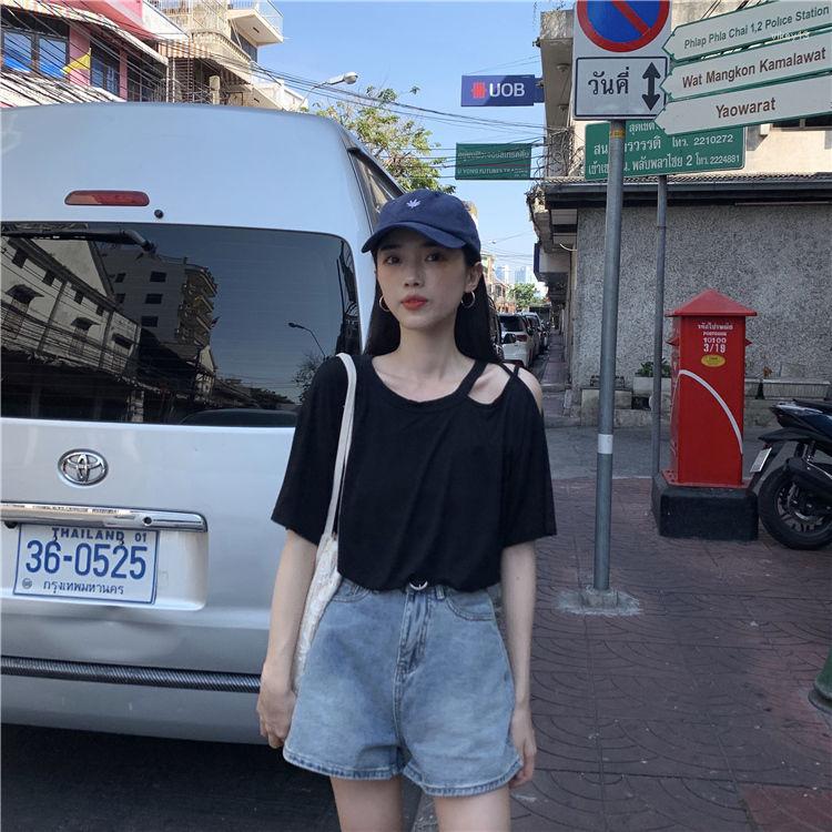 

Women' T Shirts Woman TShirts Summer Irregular Hollow-out Loose Short-Sleeved T-shirt Top Crop Mujer Camisetas, White