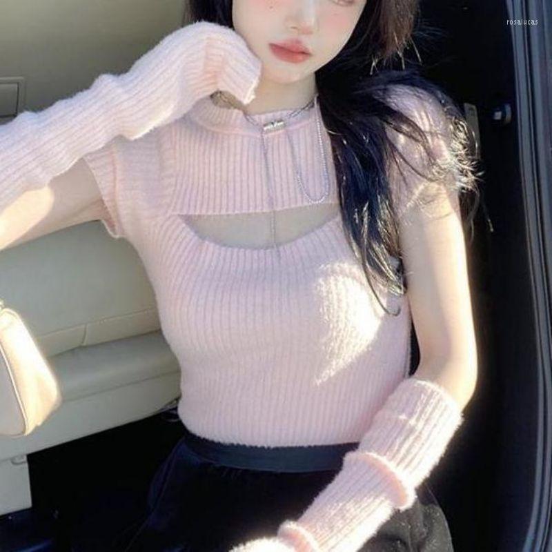 

Women's Sweaters Pure Desire Sexy Sweet Spice Girl Sleeve Top Women's Knitted Leggings Inside To Take Female Sweater Wear, Black