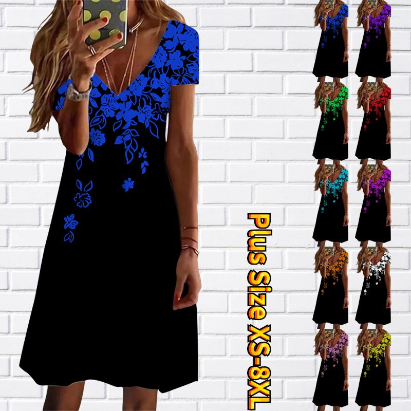 

Casual Dresses 2023 Sexy Knee Length Short Sleeve Summer Women's Dress V-Neck Print Slim Fit Fashion Midlength, 24853blue