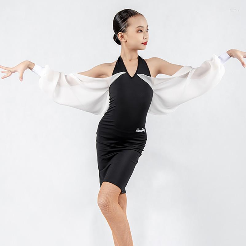 

Stage Wear Designer Dress Black Latin Dance Girls Performance Costume Salsa Outfit Tap Dancewear Ballroom Practice JL2553