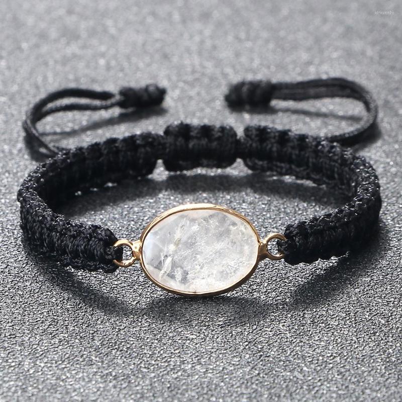 

Link Bracelets Black Nylon Rope Braid For Men Charm Handmade Wide Bangles Women Irregularity Crystal Pendant Jewelry Gifts Adjustable