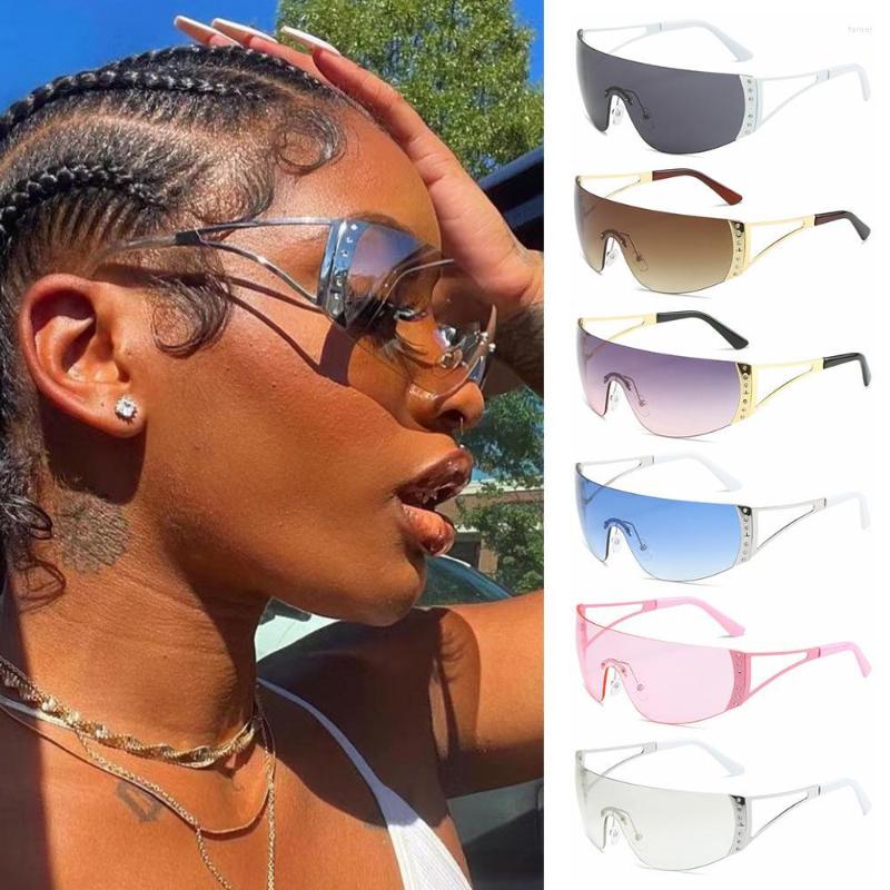 

Sunglasses UV400 Frameless Futuristic Gradient Lens Flat Top Y2K Sun Glasses Wrap Around