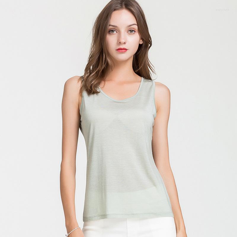 

Women's Tanks Silk Sleeveless Bottoming Vest In Summer Women's Loose Mulberry Knitting Wear Solid Color All-around Suspender 9027, Green