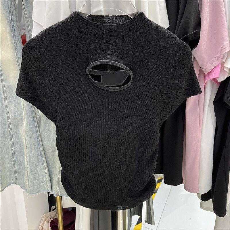 

Diesels knitted sweater designer tank top hollow short sleeved t shirt sexy slim y2k vest American womens clothing, Black