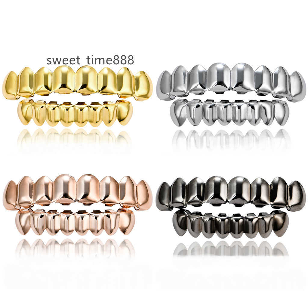 

New Hip Hop Real Gold Plated Braces Teeth Grillz Set Real Gold Plated