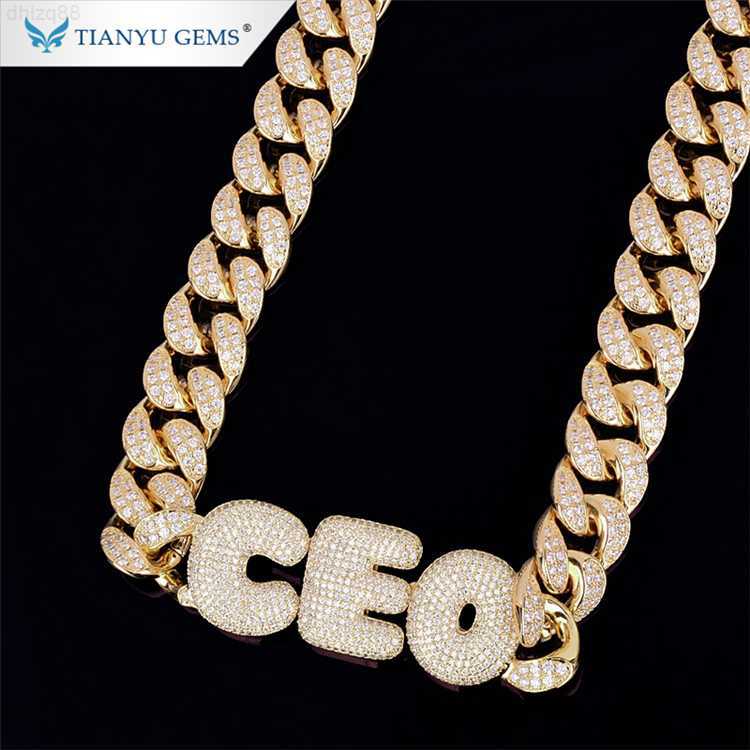 

Tianyu Personalized Custom Initial Letter Name Mens Pendant 18k Solid Gold Plated Diamond Cuban Link Chains Jewelry Necklace