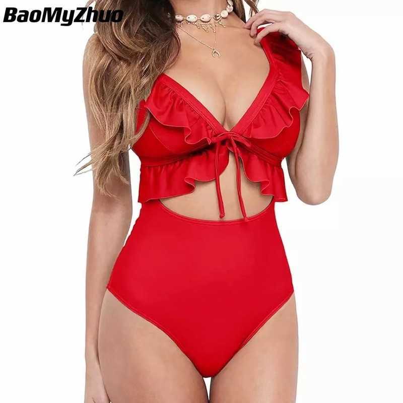 

Women' Plus Size Swimwear 2023 Sexy Ruffle One Piece Swimsuit Women Plus Size Swimwear Female Monokini Bathers Bathing Suits Beachwear Swim Ladies Bikini Z0508, Rose red