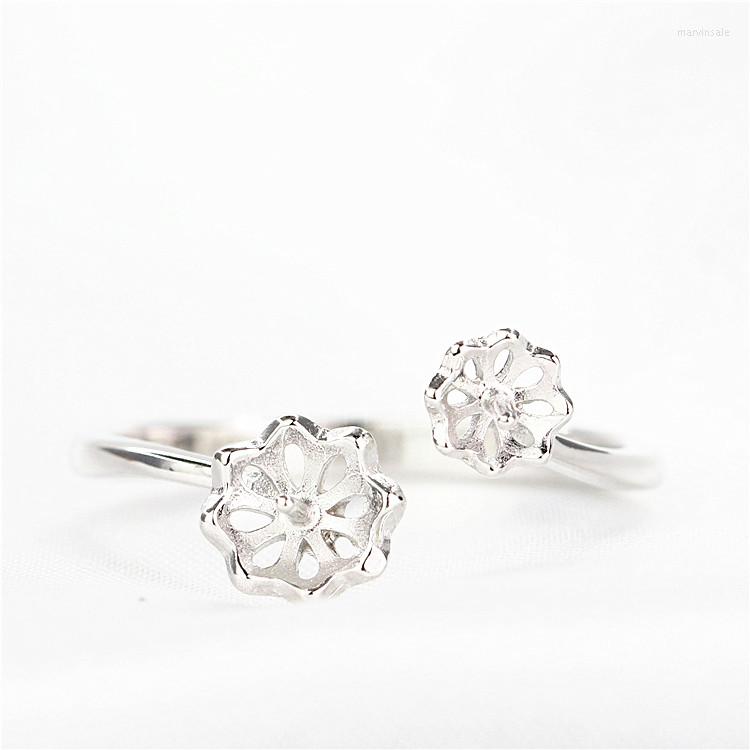 

Cluster Rings 10pcs/lot Wholesale 925 Sterling Silver Wedding Ring White Gold Color 5mm 7mm Pearl Bead Semi Mount For Women DIY Stone
