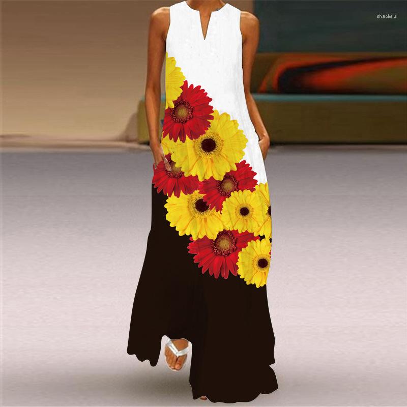 

Casual Dresses Large Size Boho Dress Lady Sleeveless Summer V-Neck Slim A-line Tank Women Fashion Vintage 3D Print, Vlcq-96