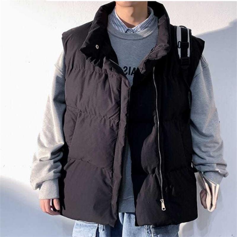 

Men' Vests Winter Waistcoat Men Harajuku Streetwear Sleeveless Vest Coats Fashion Zipper Stand Collar Jackets Solid Color Loose Tops, Black waistcoat