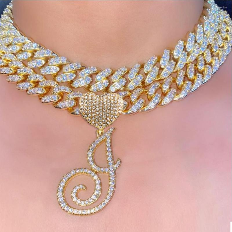 

Chains Trendy Micro Crystal Pave Cursive Letters Pendant Necklace Iced Out 13MM Miami Cuban Link Chain Initials Name Necklaces Jewelry