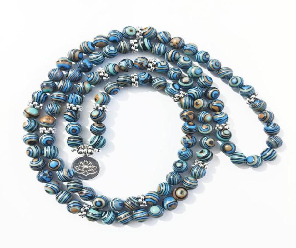 

Beaded Strands 8mm Blue Malachite Stone Beads Multilayer Winding Bracelet 108 Mala Prayer Buddha For Women Men2796106