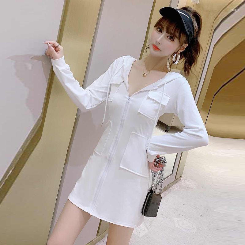 

Casual Dresses Korean Spring And Autumn Design Sense Small Long Sleeve T-shirt Skirt Medium High Waist Slim A-line Dress Women, Black