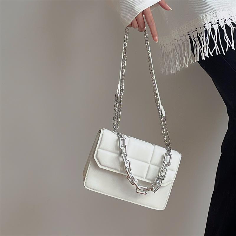 

Evening Bags Fashion Pu Leather Crossbody Bag For Women Luxury Chain Shoulder Messenger Designer Ladies Ringer Handbag Simple White Purse, Ivory