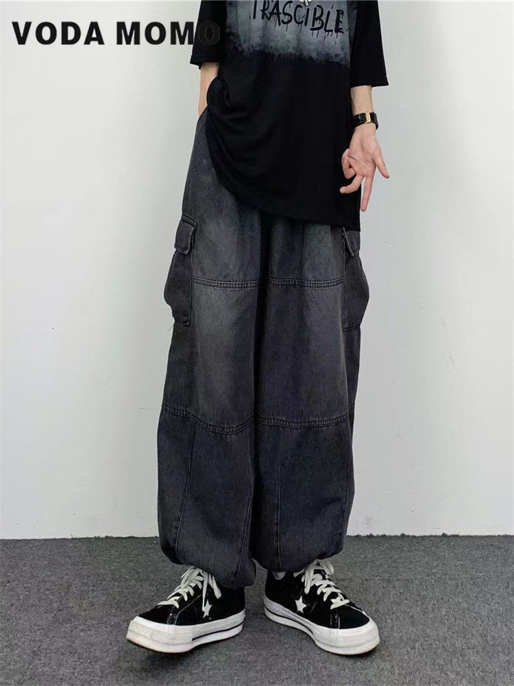 

Men' Jeans Autumn Harajuku Fashion retro High Street hiphop Pants Straight Wide Leg Pant Casual Loose Big Pockets Cargo 230509, Blue
