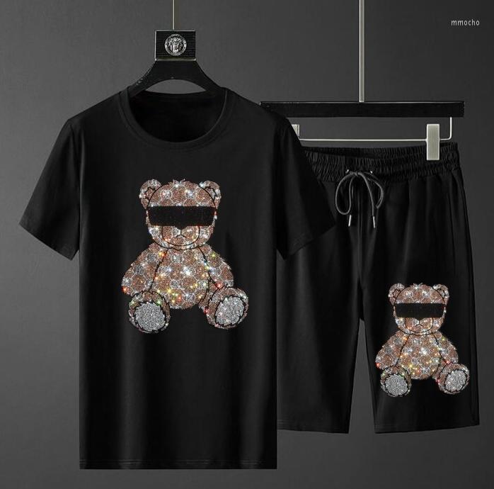 

Men' Tracksuits -4XL Streetwear Rhinestone Anime Heavy Industry Tracksuit Tshirt Men Fashion Short Sleeves Men' Suit, As picture shown