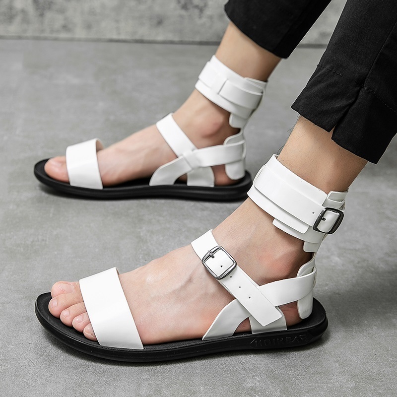 

Sandals Summer Men Gladiators High Tops Belt Leather Casual Shoes Breathable Beach Outdoor Slippers Black White Plus Size 230508, A1