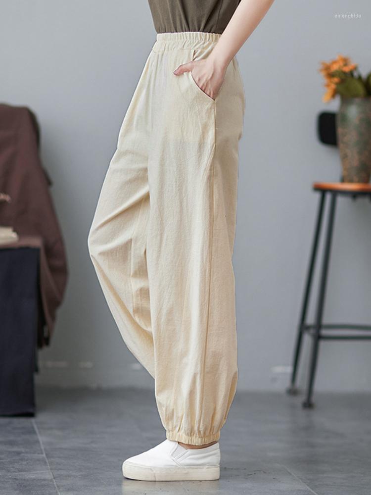 

Women' Pants Casual Cotton Linen Women 2023 Spring Summer Elastic Waist Solid Basic Retro Loose Women' Harem Trousers Bottoms, Black