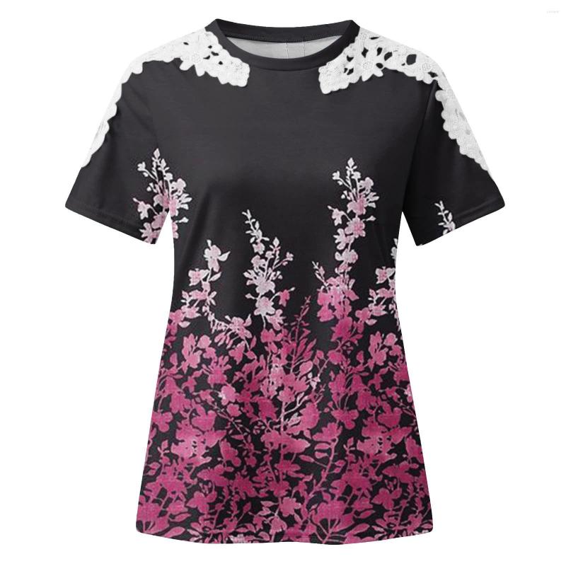 

Women's T Shirts Breathable Hollow Out T-shirts Flower Print Women Blouse Short Sleeve Graffiti Lady Shirt Ropa Mujer 2023 Aesthetic Clothes, Black