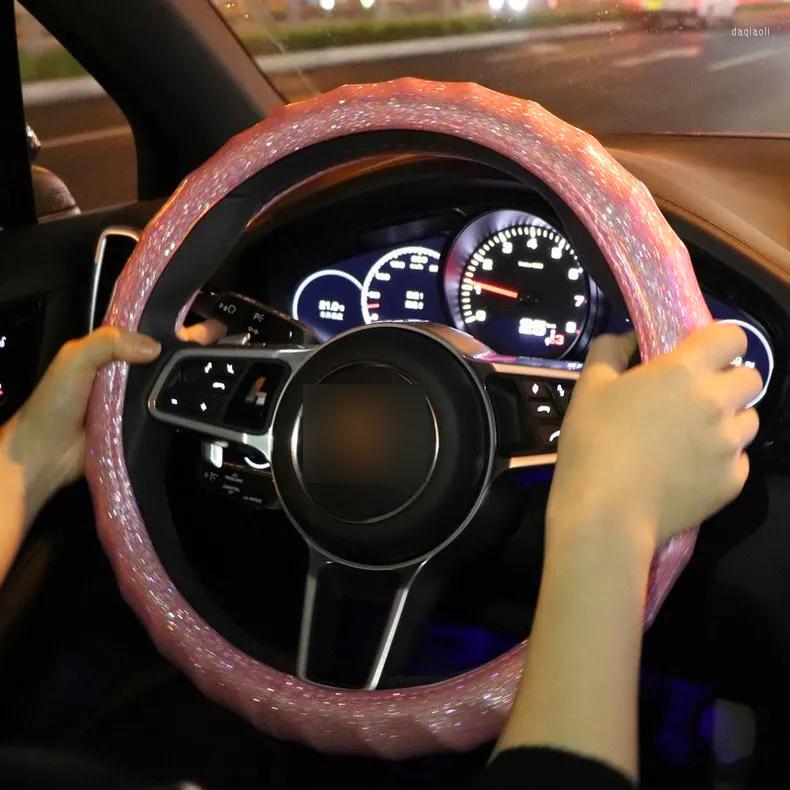 

Steering Wheel Covers Crystal Bling Purple Car Rubber Steering-Wheel Cover Auto Interior Decoration Women Covered Accessories