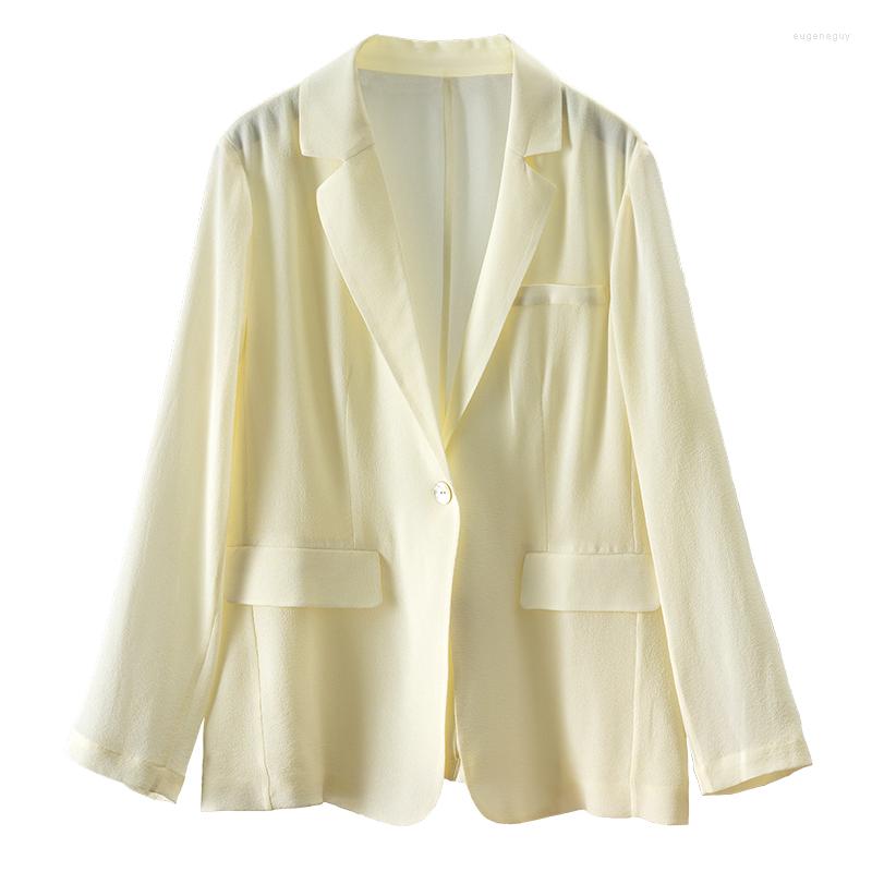 

Women's Suits Thin Summer Natural Silk Blazer Femme High Street Slim Single Button 2023 Women Blazers And Jackets, Black