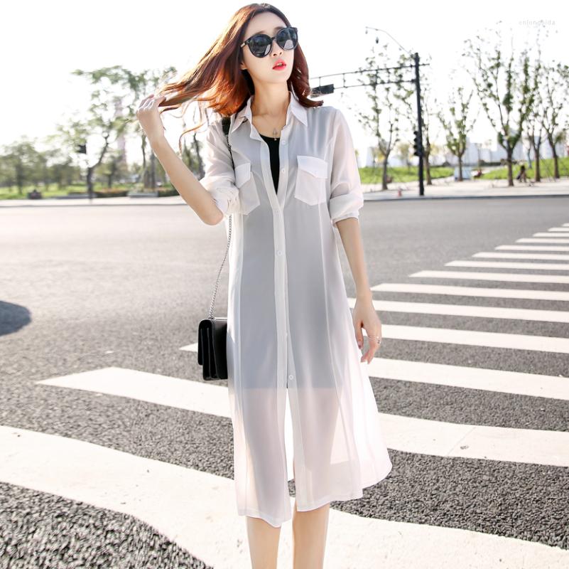 

Women's Knits Women White Blouse Summer Long Sleeve Shirt Kimono Cardigan Loose Plus Size Boho Covers Up Chiffon Sun Protective, Black