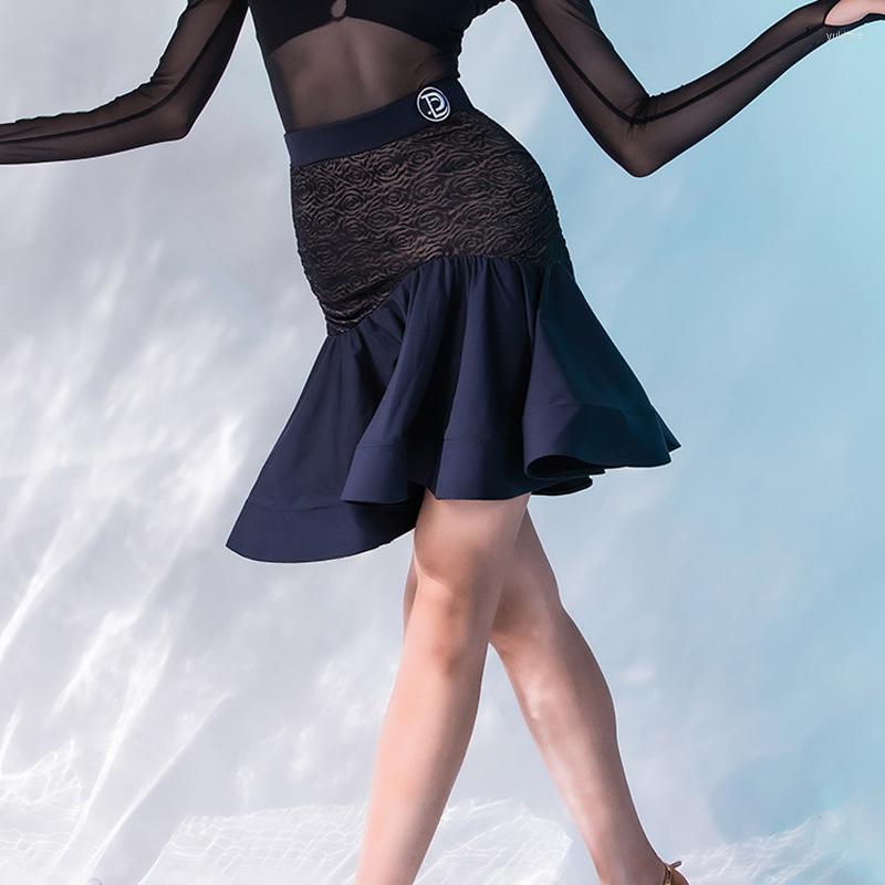 

Stage Wear Latin Dance Clothes Adult Women Competition Dress Black Lace Skirt Rumba Samba Cha Performance Costume BL8542, Black skirt