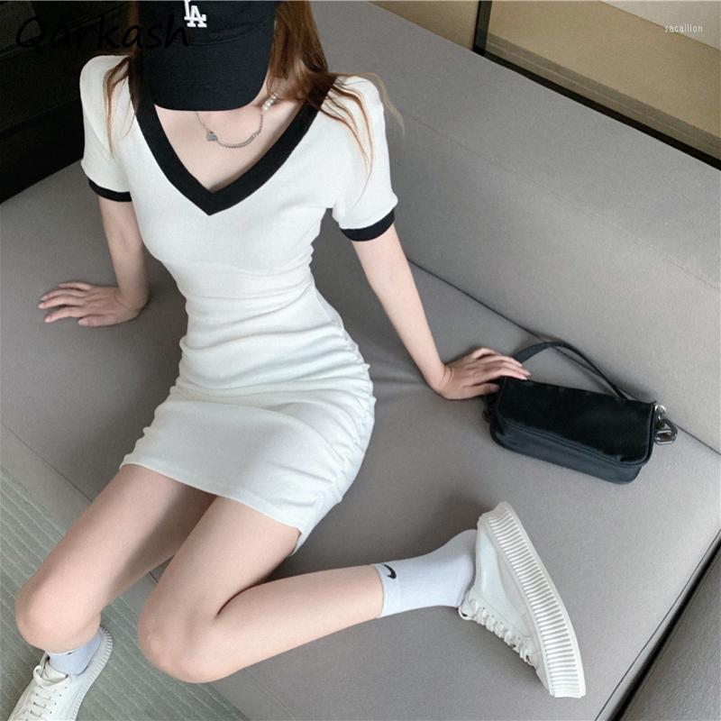 

Party Dresses Dress Women Mini V-neck Bodycon Patchwork Korean Style Street Summer Ladies Sexy Vestidos Simple Harajuku Ins, White