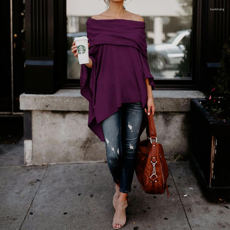 

Women' T Shirts 2023 Autumn Slash Neck Blouse Plus Size Long Blouses Shirt Off Shoulder Tops For Women Irregular Kimono Hem Cape Korean, Beige