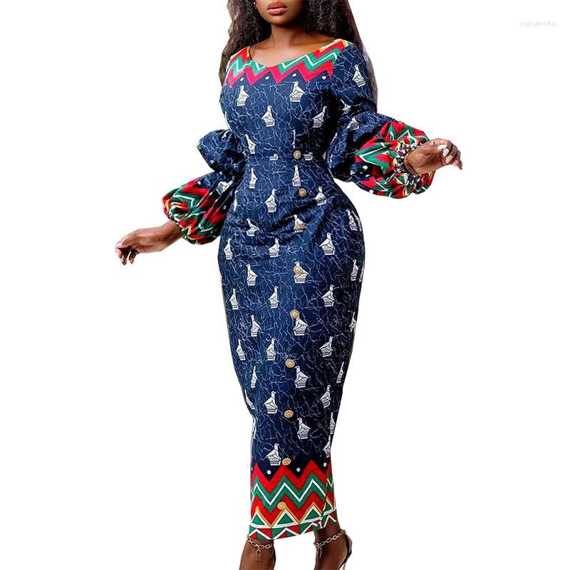 

Ethnic Clothing Spring Summer African Dresses For Women 2023 Long Sleeve O-neck Polyester Printing Dress Maxi