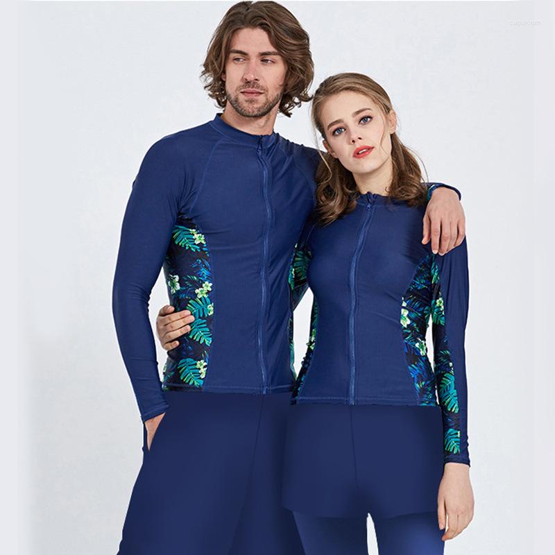 

Women's Swimwear Women's UPF 50 Swim Shirt Leggings Rashguard Long Sleeve Zip Up Navy Blue Full Body Sun Swimsuit Surfing Suits 4-piece, 9015