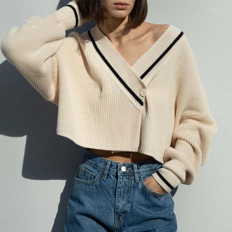 

Women's Knits Women's Sweater Cardigan Knitted V-Neck Fashion Single Button Full Sleeve Loose Coat Elegant Blouses Female Knitwear Tops, Black