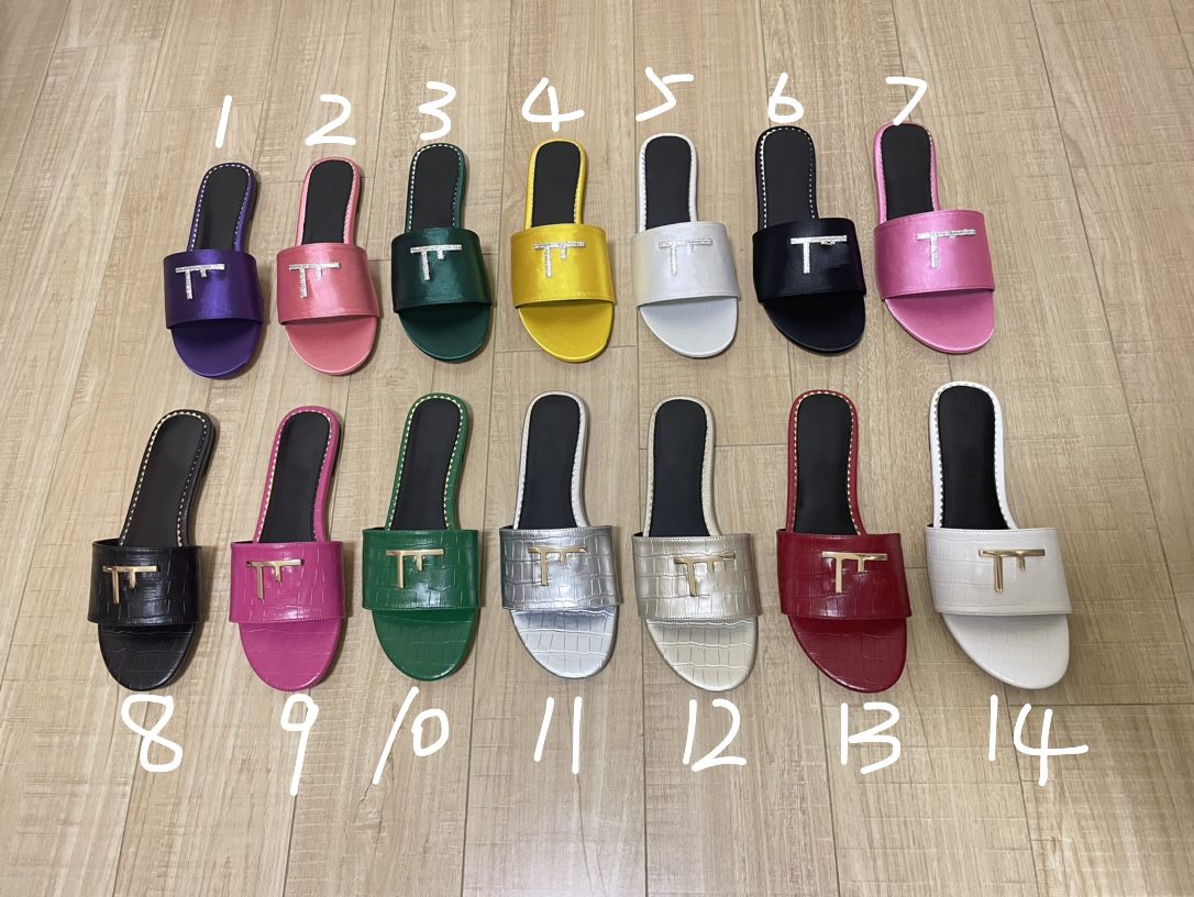 

2023 Designer women's summer slippers luxury T letter classics leather sandals design for women flat slipper outdoor beach slip-on shoes size 35-41, 13