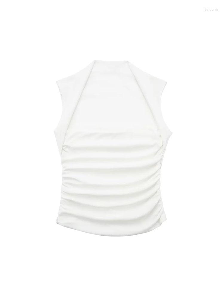 

Women's Blouses Nlzgmsj White Crop Top Women Ruched Sleeveless Female Streetwear Y2k Woman Blouse 2023 Summer Sexy Off Shoulder, Picture shown