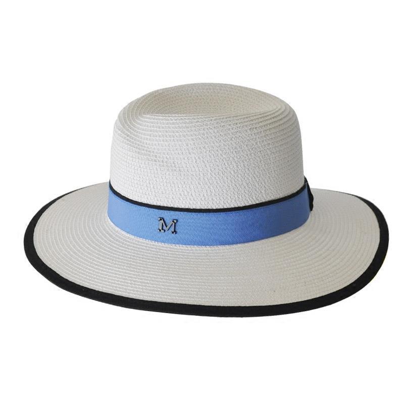 

Crypto straw braided British jazz hat top hat outdoor sun protection beach hat sunhat women's spring summer M logo letter straw hat, No box
