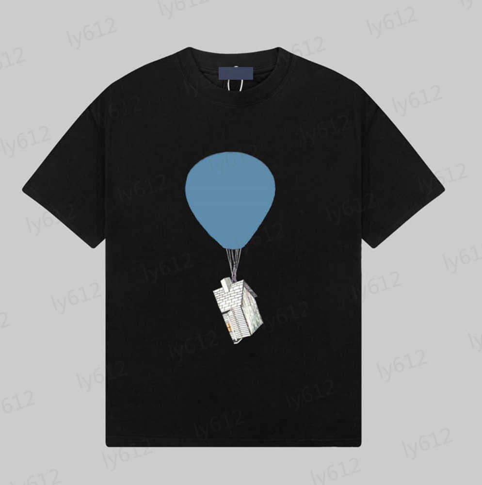

Fashion Designer Mens T Shirts Black Fashion Casual Luxury Loose Hot Air Balloon House Cartoon Pattern Printed Cotton Short Sleeve T-shirt Male Clothing 0206