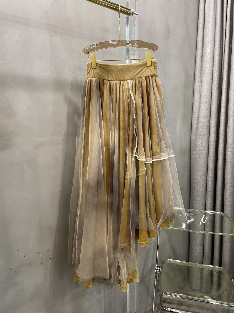 

Skirts Golden Brown Plant Dyed Mesh Gauze Skirt Perfect Pull High Waist Line Outer Inner Velvet Texture, Gold