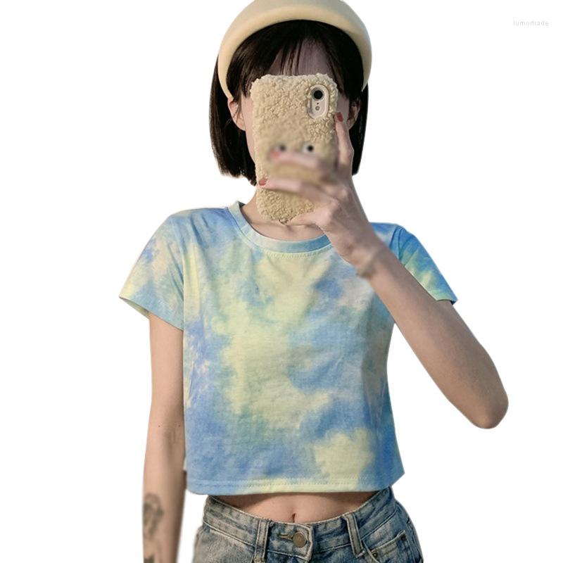 

Women's T Shirts Summer Arrival Korean Style Fashion Sweet Loose Tee Top Tie-Dye Printing Round Neck Short-Sleeve T-Shirt