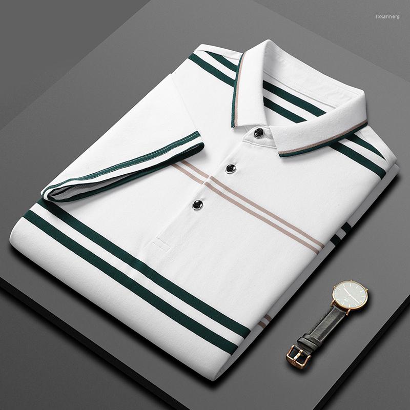 

Men's Polos Polo Shirt Men's High-end Summer Brand Stripe Designer Short Sleeved Top Fashion Business Casual 2023, Dark gray-1