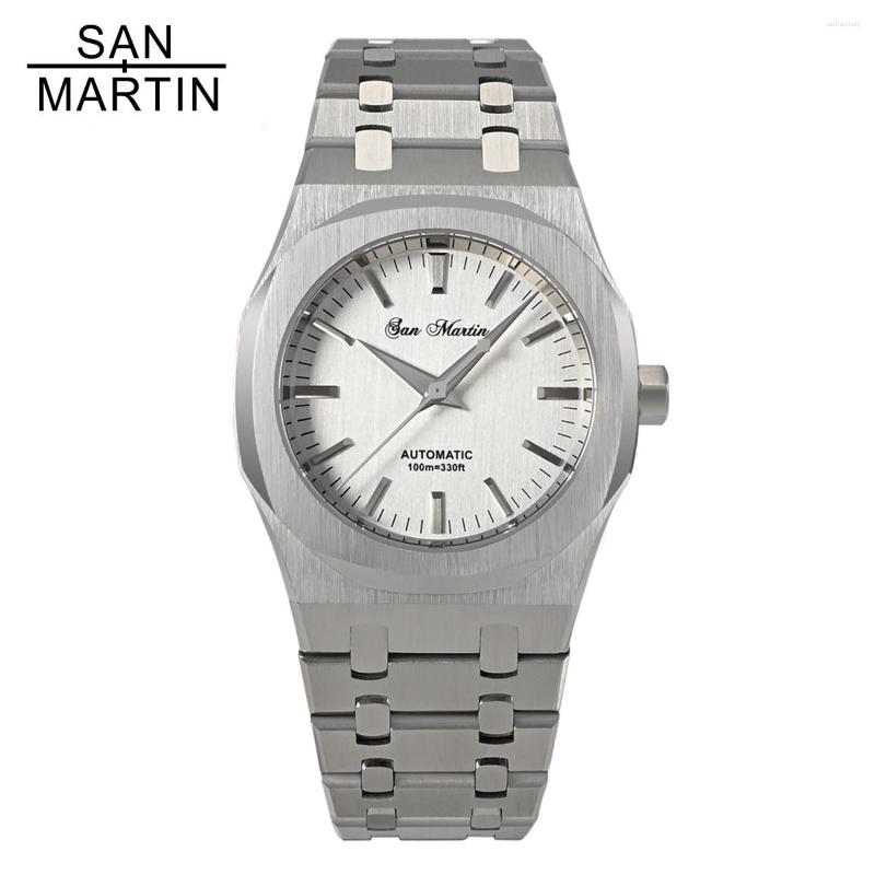 

Wristwatches San Martin Luxury Vintage Classic Business Men Watches Miyota 9015 Dress Automatic Mechanical Sapphire Glass Wrist Watch For, With logo