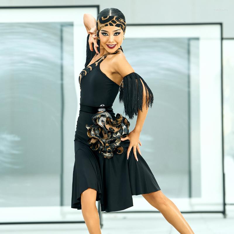 

Stage Wear Adults Latin Dance Clothes Oblique Shoulder Top Skirts Women Ballroom Competition Costumes Parctice SL7811