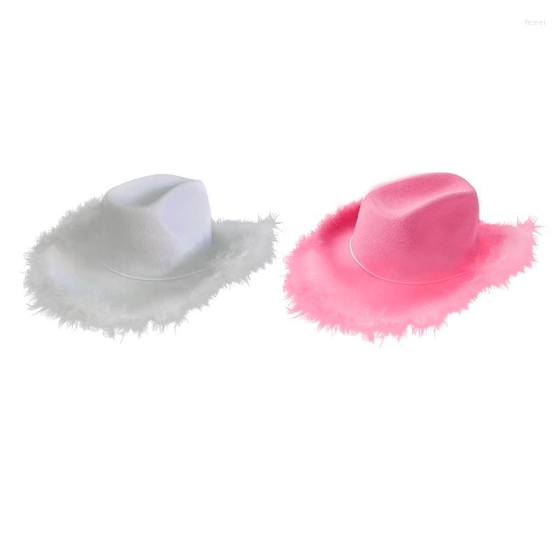 

Berets Feather Cowboy Hat Solid Color For Party Hen Night Pretend Play AccessoriesBerets, White