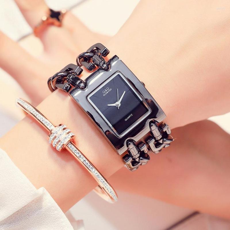 

Wristwatches G & D Women's Fashion Leisure Watch Stainless Steel Quartz Japanese Movement, Gold-black
