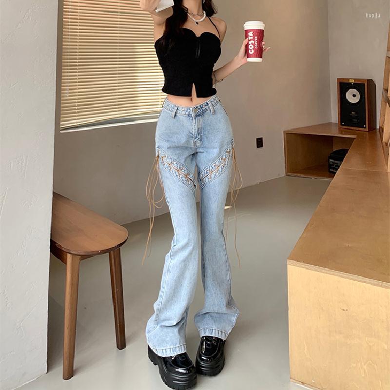 

Women' Jeans Women' Flare Hollow Out Lacing Patchwork Vintage Self Cultivation Casual Fashion High Waist Ladies Denim Trouser, Black