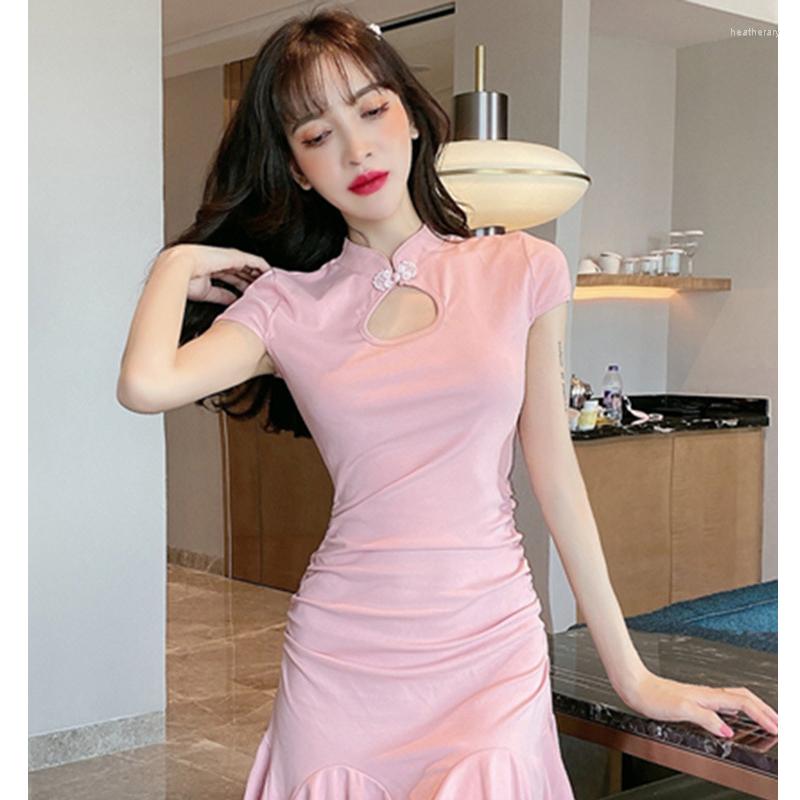 

Ethnic Clothing Cheongsam 2023 Summer Clothes Retor Temperament Retro Young Improved Version Of The Girl Sexy Tight Fishtail Dress Qipao