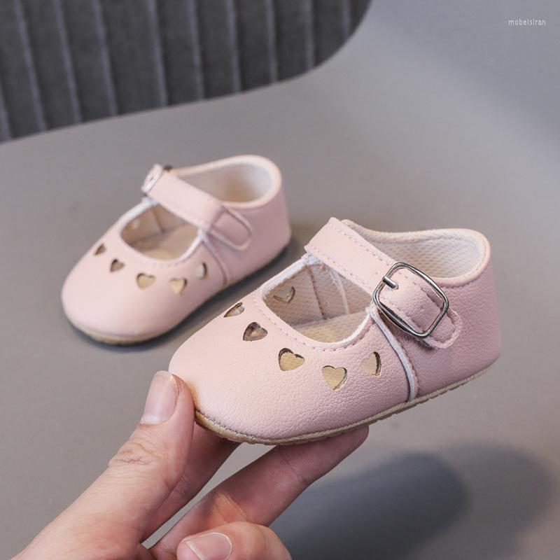 

First Walkers Born Infant Baby Girls Dress Flat Shoes Heart Cutout Soft Sole Non-Slip Princess Walking Leather, Black