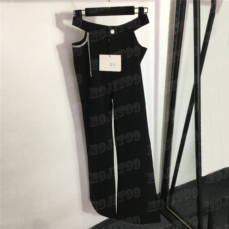 

Luxury Women Suits Pants Sling Tank Top Shiny Rhinestone Letter Black Trousers Fashion Sexy Sling Vest Tops, Black tops