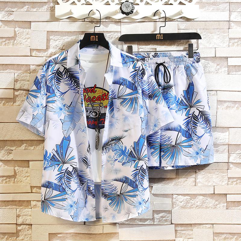 

Men's Tracksuits Men's Tracksuit Casual Summer Short Sleeve Polo Shirt And Shorts Suit Two-Piece Set Male Clothing Beach Coconut Tree, Ivory