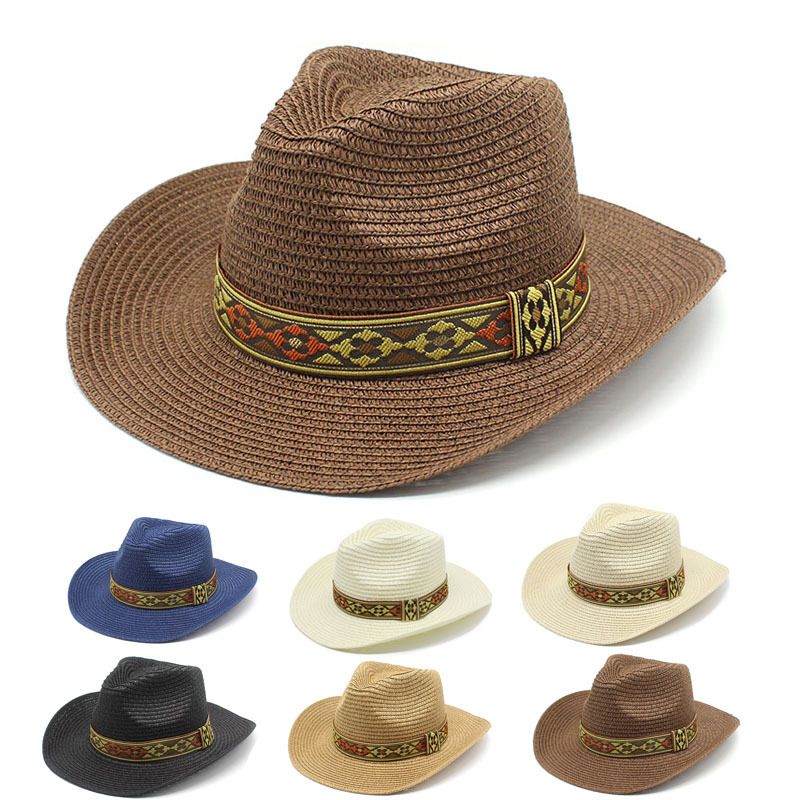 

Tibetan ethnic wind western cowboy straw hats hats men and women outdoor beach hats sun visor., No box
